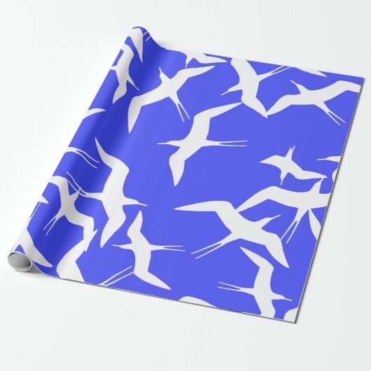 Papier Cadeau Oiseaux blancs Thème de la mer Arrière - plan bleu (Déroulé)