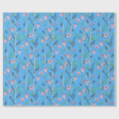 Papier Cadeau Oiseaux bleus et fleurs roses (Plat)