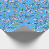 Papier Cadeau Oiseaux bleus et fleurs roses (Coin)