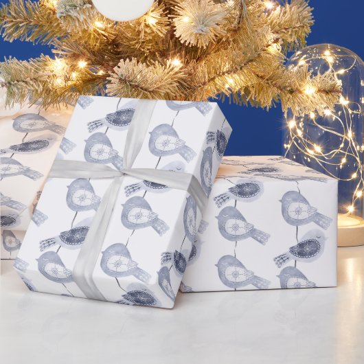 Papier Cadeau Oiseaux bleus nordiques de Noël (Vacances)
