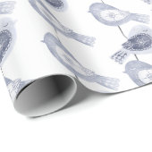 Papier Cadeau Oiseaux bleus nordiques de Noël (Coin rond)