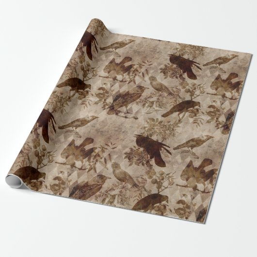 Papier Cadeau Oiseaux Brown et branches (Déroulé)