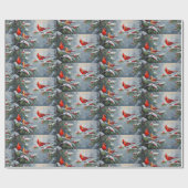 Papier Cadeau Oiseaux cardinaux rouges aux baies sauvages (Plat)