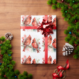 Papier Cadeau Oiseaux cardinaux rouges de Noël Art de vacances