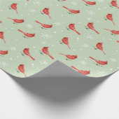 Papier Cadeau Oiseaux Cardinaux Rouges & Pneus Blancs Sur Vert (Coin)