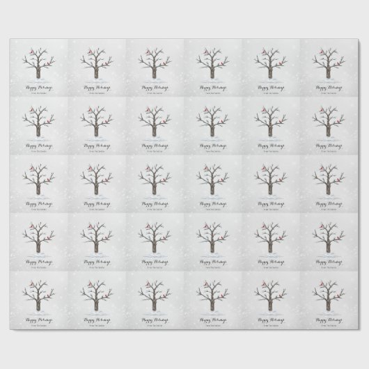 Papier Cadeau Oiseaux Cardinaux Rouges Sur Les Illustrations D'A (Plat)