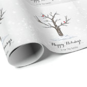 Papier Cadeau Oiseaux Cardinaux Rouges Sur Les Illustrations D'A (Coin rond)