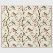 Papier Cadeau Oiseaux chanteurs sur les branches (Plat)