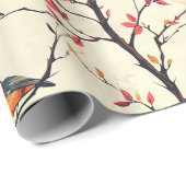 Papier Cadeau Oiseaux chanteurs sur les branches (Coin rond)