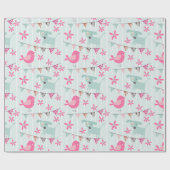 Papier Cadeau Oiseaux, Chiens, Bannières, Fleurs (Plat)