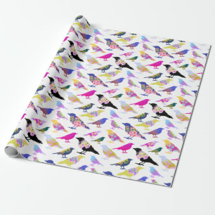 Papier Cadeau Oiseaux colorés Fleurs Bouquet Chic Floral