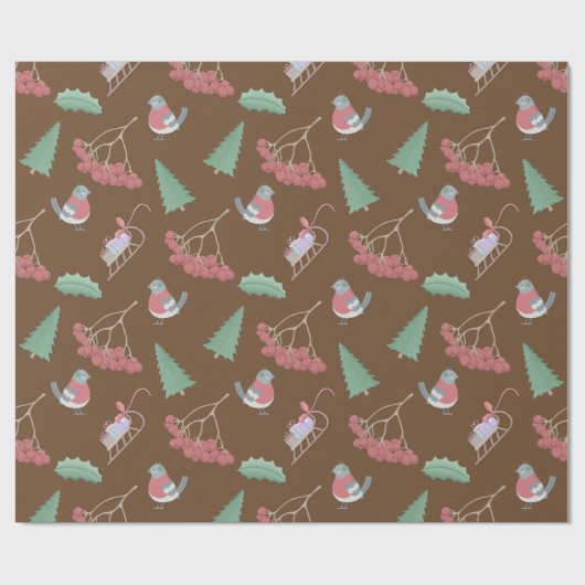 Papier Cadeau Oiseaux, daims et Noël saint (Plat)