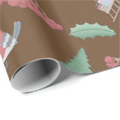 Papier Cadeau Oiseaux, daims et Noël saint (Coin rond)