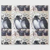 Papier Cadeau OISEAUX D'AMOUR D'HIVER DANS LA NEIGE Dessin en no (Plat)