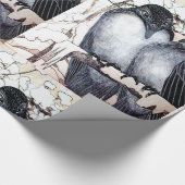 Papier Cadeau OISEAUX D'AMOUR D'HIVER DANS LA NEIGE Dessin Noir (Coin)