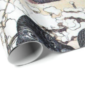 Papier Cadeau OISEAUX D'AMOUR D'HIVER DANS LA NEIGE Dessin Noir (Coin rond)