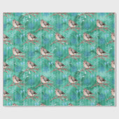Papier Cadeau Oiseaux Dans La Neige - Arrière - plan Vert (Plat)