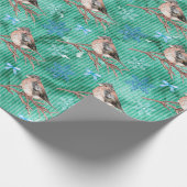 Papier Cadeau Oiseaux Dans La Neige - Arrière - plan Vert (Coin)