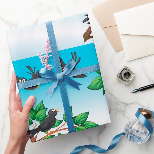 Papier Cadeau Oiseaux Dans Un Papier D'Enveloppement D'Arbre