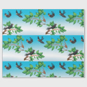 Papier Cadeau Oiseaux Dans Un Papier D'Enveloppement D'Arbre (Plat)