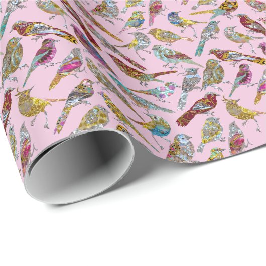 Papier Cadeau Oiseaux dansants brillants (Coin rond)