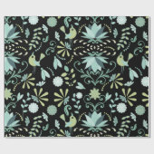 Papier Cadeau Oiseaux de Boho cutus fleurs bleu vert noir motif (Plat)