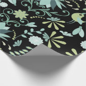 Papier Cadeau Oiseaux de Boho cutus fleurs bleu vert noir motif (Coin)