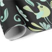 Papier Cadeau Oiseaux de Boho cutus fleurs bleu vert noir motif (Coin rond)