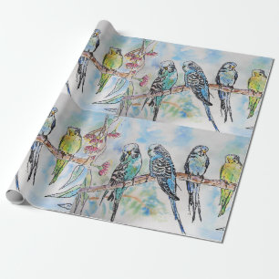 Papier Cadeau Oiseaux de Bougie bleu Cute Art Aquarelle