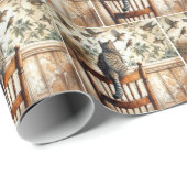 Papier Cadeau Oiseaux De Chat Sur Papier Peint (Coin rond)