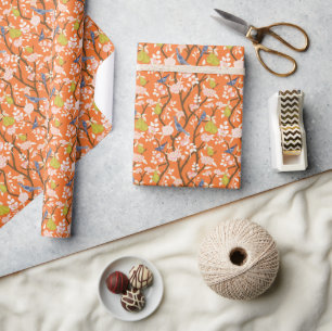Papier Cadeau Oiseaux de Chinoiserie orange et bleu