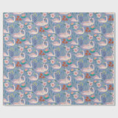 Papier Cadeau Oiseaux de cygne Floral Botanique Bleu Motif (Plat)