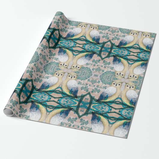 PAPIER CADEAU OISEAUX DE HIBOUX (Déroulé)