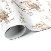 Papier Cadeau Oiseaux de l'amour romantiques Cœur Mariage (Coin rond)