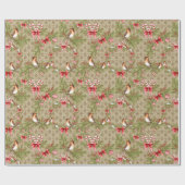 Papier Cadeau Oiseaux de Noël et Boughs de pins et Sucres de can (Plat)