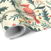 Papier Cadeau Oiseaux de Noël et Feuilles (Coin rond)