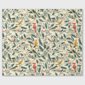 Papier Cadeau Oiseaux de Noël et Feuilles (Plat)