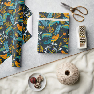 Papier Cadeau Oiseaux de perroquets tropicaux et Motif Feuille c