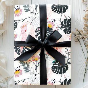 Papier Cadeau Oiseaux de perroquets tropicaux Feuilles de palmie