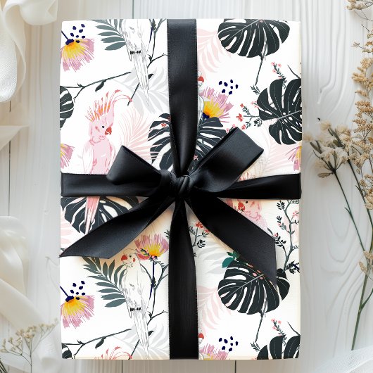 Papier Cadeau Oiseaux de perroquets tropicaux Feuilles de palmie