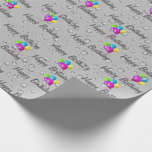 Papier Cadeau Oiseaux de pluie et ballons gris (Coin)