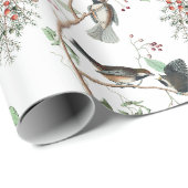 Papier Cadeau Oiseaux de poulet Baies et Pinecones Aquarelle (Coin rond)