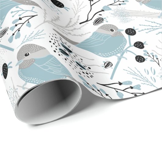 Papier Cadeau Oiseaux de poulet Fleurs gris bleu mignonnes Berri (Coin rond)