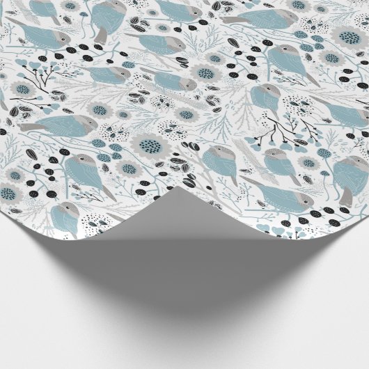 Papier Cadeau Oiseaux de poulet Fleurs gris bleu mignonnes Berri (Coin)