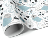 Papier Cadeau Oiseaux de poulet Fleurs gris bleu mignonnes Berri (Coin rond)