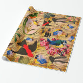 Papier Cadeau OISEAUX DE PRINTEMPS, PLUMES, FRUITS Notes de musi (Déroulé)