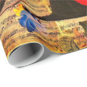 Papier Cadeau OISEAUX DE PRINTEMPS, PLUMES, FRUITS Notes de musi (Coin rond)