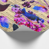 Papier Cadeau OISEAUX DE PRINTEMPS,PLUMES,FRUITS Notes de musiqu (Coin)