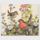 Papier Cadeau Oiseaux de printemps Robin Oiseaux rouges (Plat)