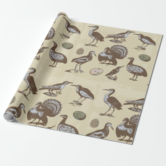Papier Cadeau Oiseaux de style vintage (Déroulé)